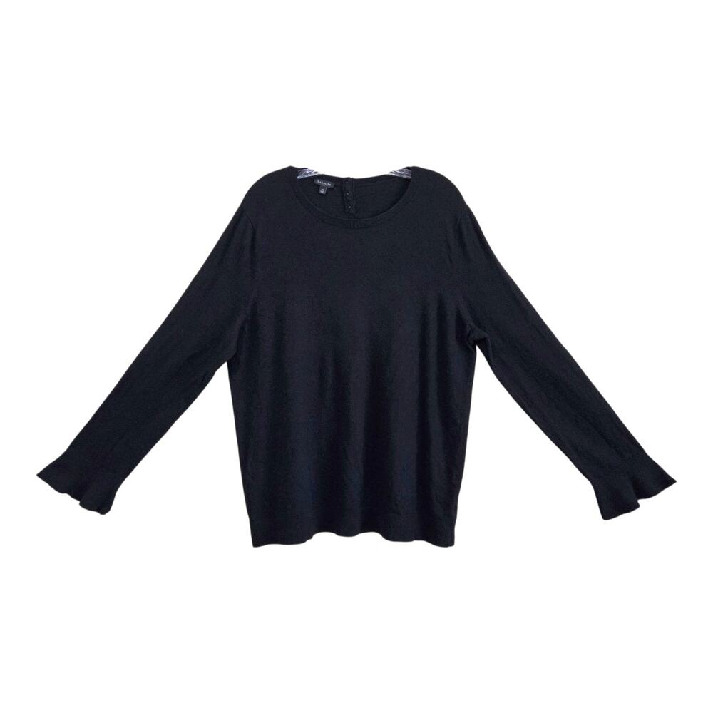 TALBOTS Women XL Sweater Black Long Sleeve bell Cuff Lambswool & Nylon Blend 44"